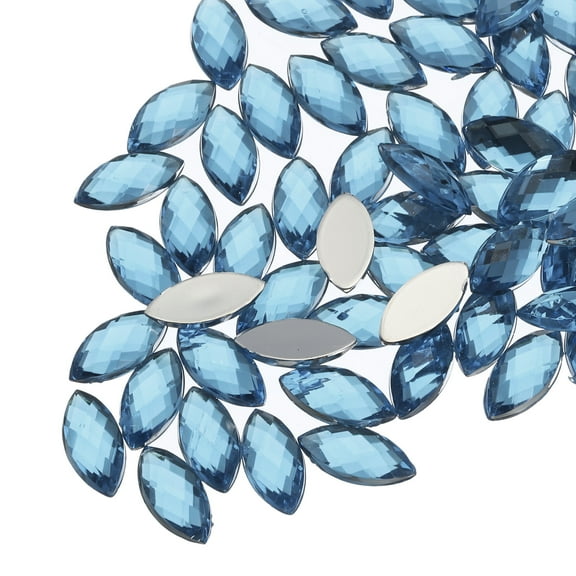 Uxcell Acrylic Horse Eye Gems Flat Back Artificial Rhinestones for DIY Crafts Bead Wedding Party Light Blue 7x15mm