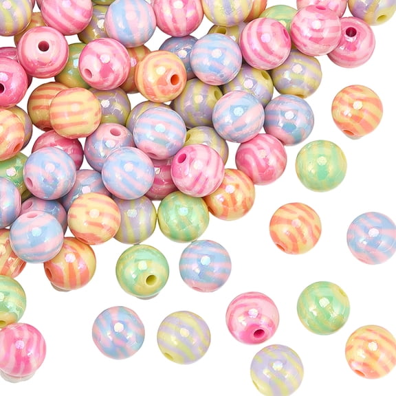 100Pcs Acrylic Round Beads 14mm Pen Beads AB Color Plastic Striped Pattern Chunky Ball Bubblegum Loose Spacer DIY