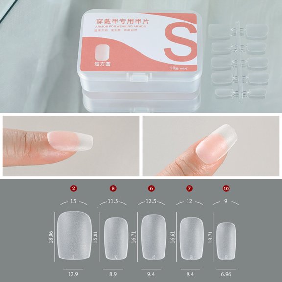 100Pcs Acrylic Tip Fake Coffin Full Cover Shape Nails 9 Size Artificial False with Clear Box