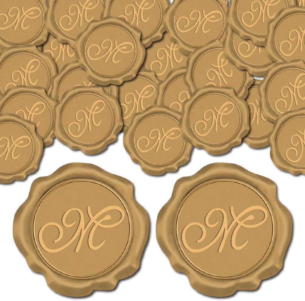 100Pcs Adhesive Wax Seal Stickers Envelope Seal Decoration For Craft Scrapbook DIY Gift Goldenrod Letter M 30mm
