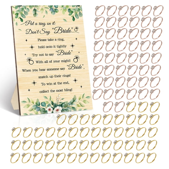 100Pcs Adjustable Alloy Rhinestone Finger Rings with 1Pc Wooden Board Sign Display Decorations Word 6.5mm Mixed Color