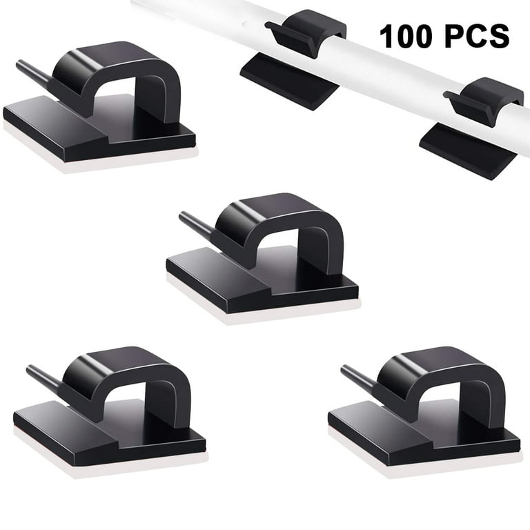 100 Pack Cable Management Clips - Self Adhesive 6 Slot Cable Comb -  Resusable Desktop USB/Computer/Ethernet/AV Cord Organizer - Sticky Cable  Holders 