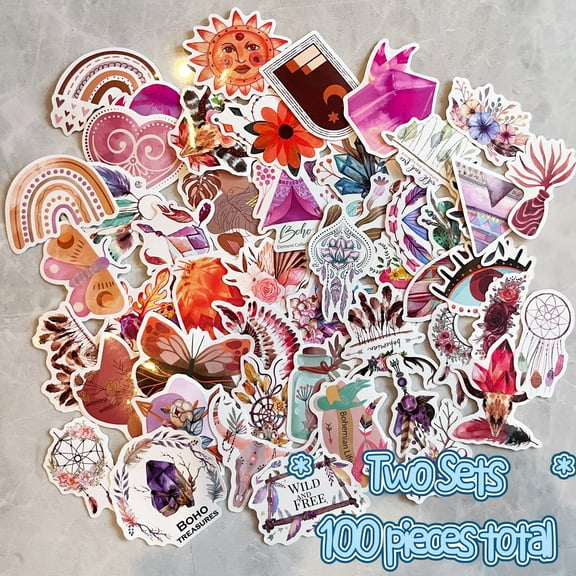 100Pcs Aesthetic Stickers for Adults Teens Kids, Boho Water Bottle Stickers,Cute Bulk Kawaii Stickers, Waterproof Vinyl Preppy Laptop Phone Guitar Stickers for Girls Womens