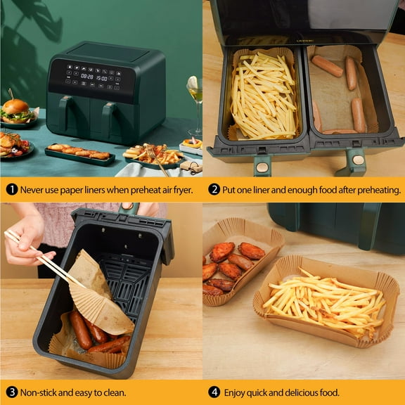 100Pcs Air Fryer Liners Disposable, Air Fryer Accessories, Non-stick Food Grade Liners for Rectangular Air Fryer Basket Oil Proof Waterproof, Grill Accessories, Beige