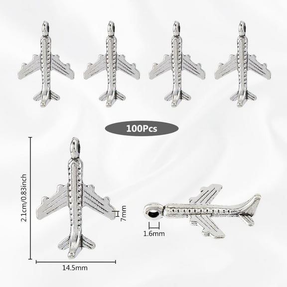 100Pcs Airplane Charm Bulk Metal Aircraft Charms Transportation Pendants Antique Silver Plane Charm Alloy Flight Charm for DIY Jewelry Crafting Necklace Bracelet