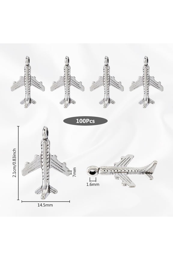 100Pcs Airplane Charm Bulk Metal Aircraft Charms Transportation Pendants Antique Silver Plane Charm Alloy Flight Charm for DIY Jewelry Crafting Necklace Bracelet