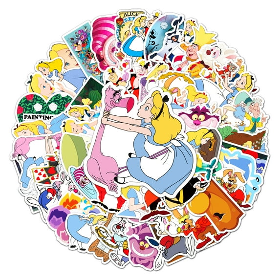 100Pcs Alice in Wonderland Stickers for Girl, Cute Cartoon Gifts Decal for Teen Water Bottle, Laptop, Travel Case, Guitar, Phone, Skateboard, Bike, Scrapbook