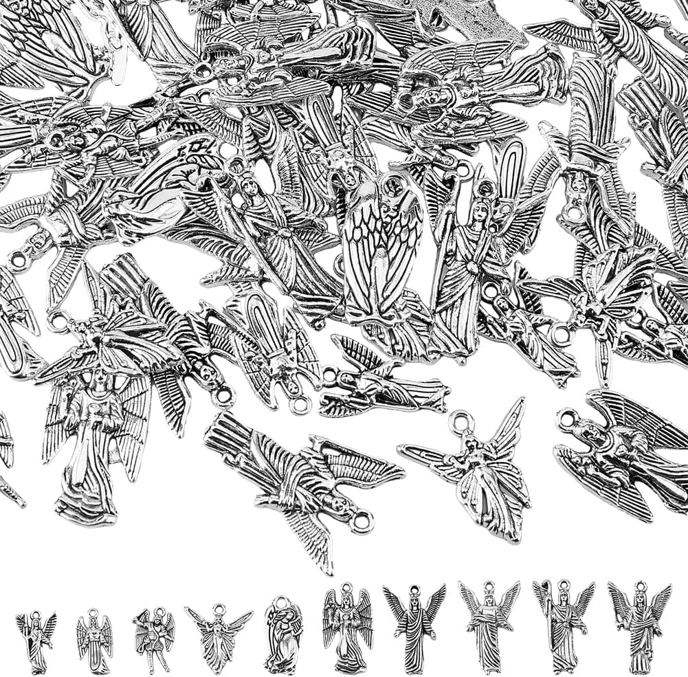 100Pcs Alloy Angel Charms 10 Styles Tibetan Style Guardian Angel