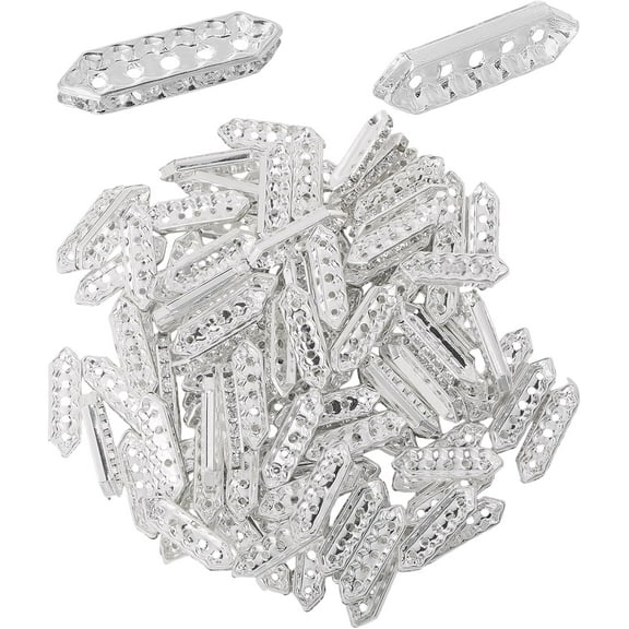 100Pcs Alloy Crystal Rhinestone Spacers Bars 2mm and 1.4mm 5 Holes Platinum Spacers Bar Link Connectors for DIY Jewelry Bracelet Necklace Craft Making Accessory