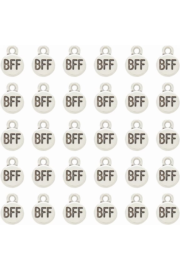 100Pcs Alloy Enamel Charms Flat Round with Word BFF Charm Platinum 10.5x7.5x1.5mm Hole: 1.6mm for Handmade