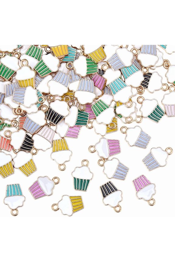 100Pcs Alloy Enamel Pendants Cupcake Light Gold Mixed Color 16x11x2mm Hole: 1.4mm Craft
