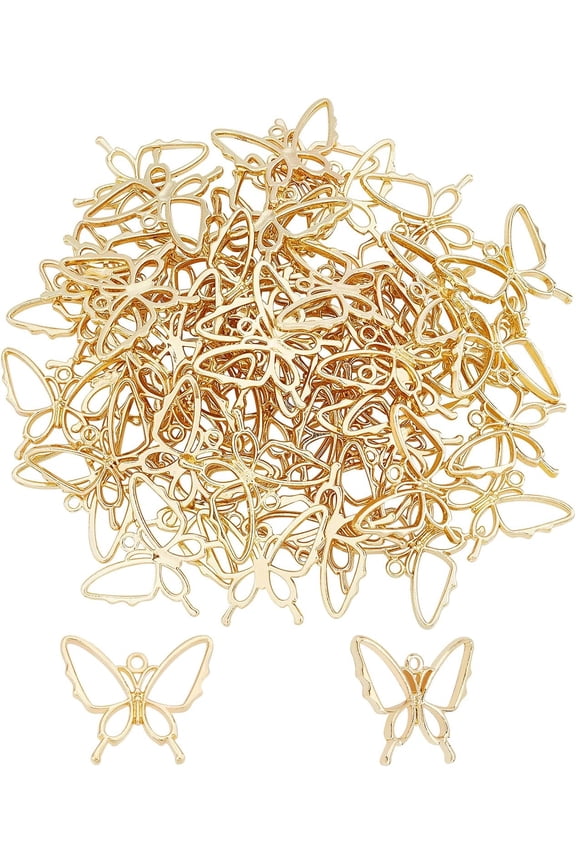 100Pcs Alloy Open Back Bezel Pendants Butterfly Charms Bezel for Resin Hollow Frame Pendants for DIY Resin Pressed Flower Crafts Jewelry Making (Golden) diy