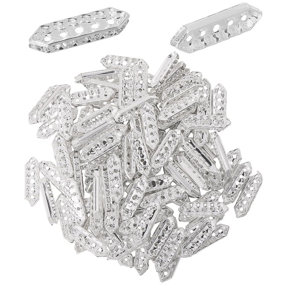 100Pcs Alloy Rhinestone Spacers Bars Platinum 8x27x4mm Hole: 2mm and 1.4mm