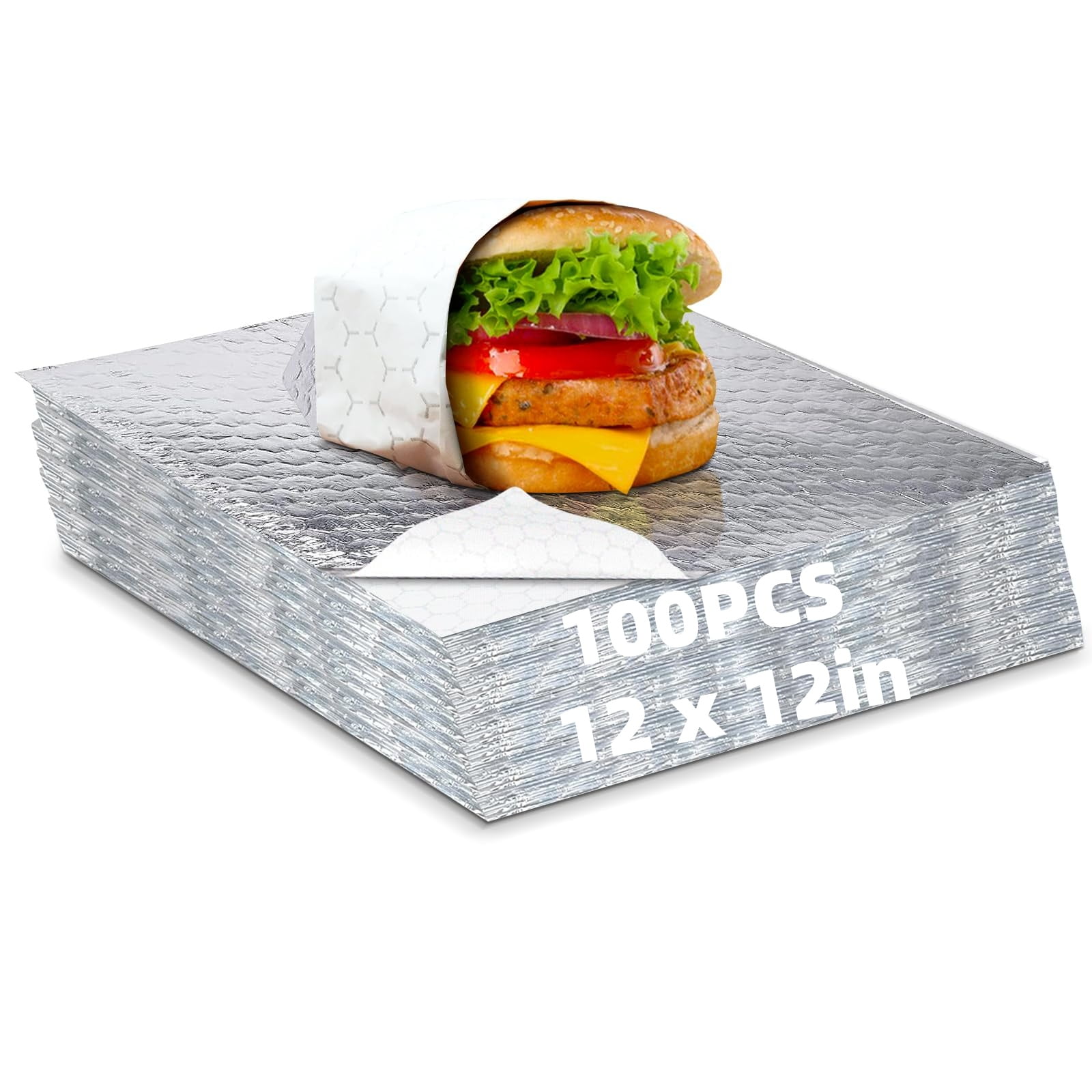 100Pcs Aluminum Foil Sheets for Food Wrapping, 12 x 12inch Heavy Duty Sandwich Wrapping Paper, Burrito Wraps, Foil Sheets & Tin Paper