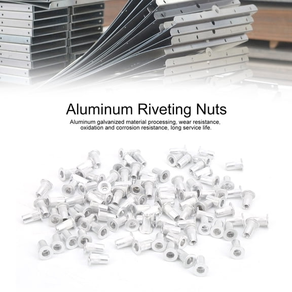 100 Piece Assorted Aluminum Galvanized Self-Piercing Rivet Nuts Set M3- Flat Head Threaded Inserts for Metal Fabrication
