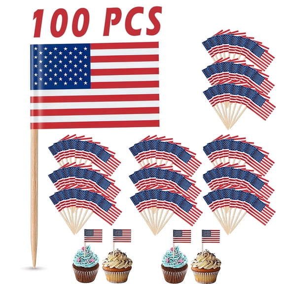 100Pcs American Flag Cupcake Toppers Pick Flags 4th of July Accessories for Memorial Day and Independence Day Party 2Inch