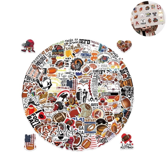 100Pcs American Football Stickers, Sports Rugby Waterproof Vinyl Decals, Football Helmet Ball Themed Sticker Pack for Water Bottle Laptop Skateboard Luggage Helmet Decor