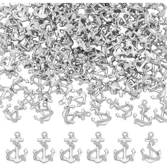 100Pcs Anchor Pendant Charm Ocean Themed Metal Pendants Bead Vintage Anchor Pandent Sea Nautical Necklace Charms for DIY Sailor Navy Ornaments Jewelry Making Accessories