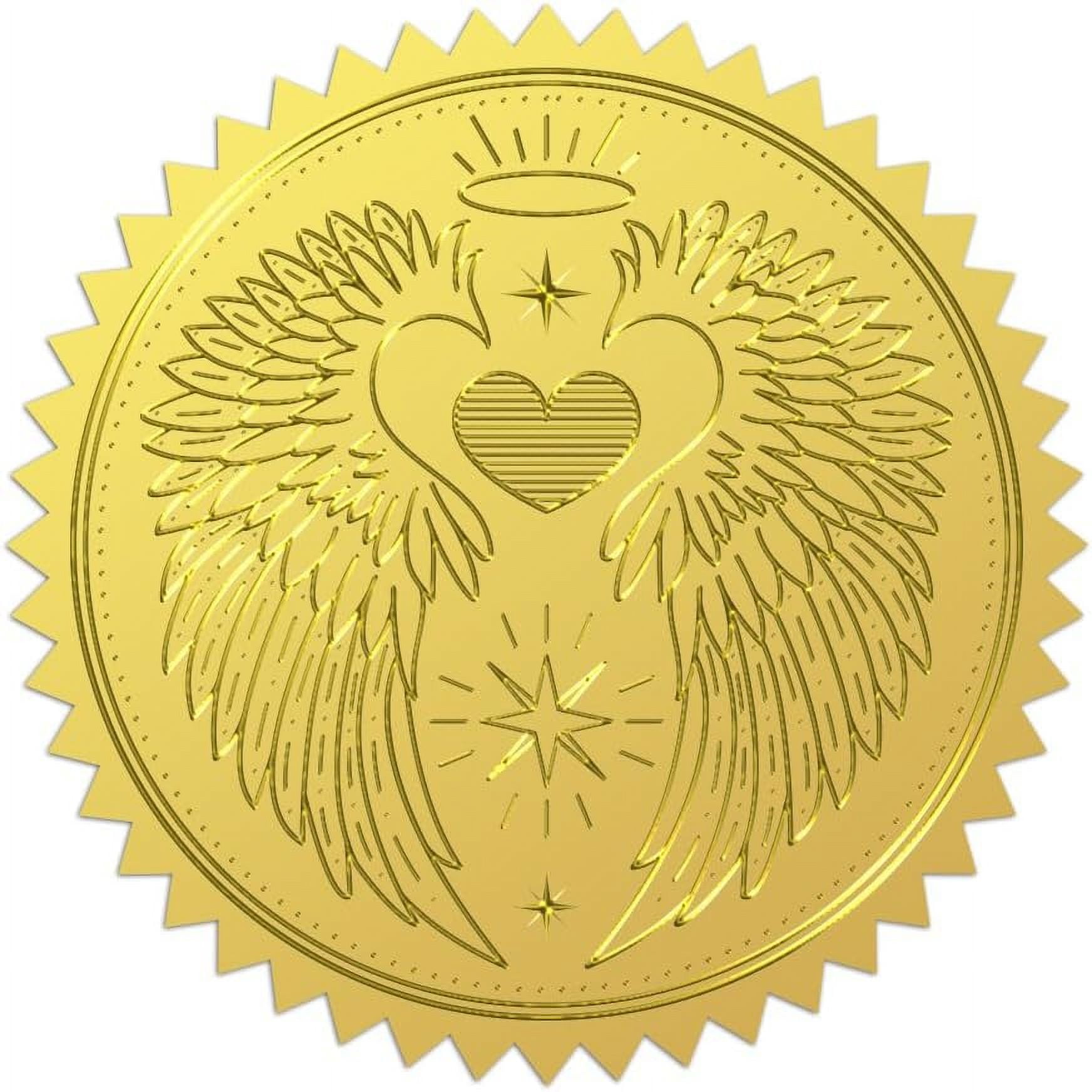 Angelic Labels 100Pcs Angel Wings Gold Foil Stickers 2 Inch Wing Love Heart Gold ...