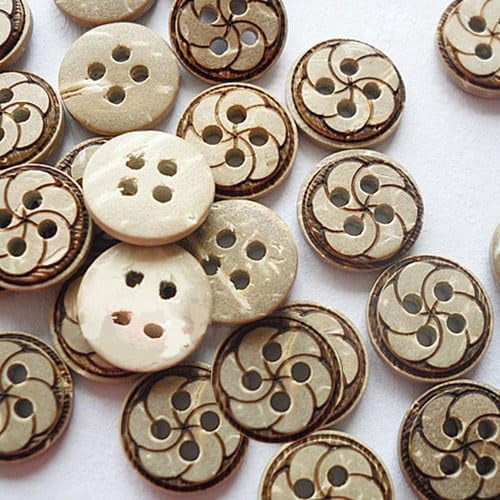 100Pcs Art Buttons in Round Shape with 4-Hole Coconut Button 15mm ...
