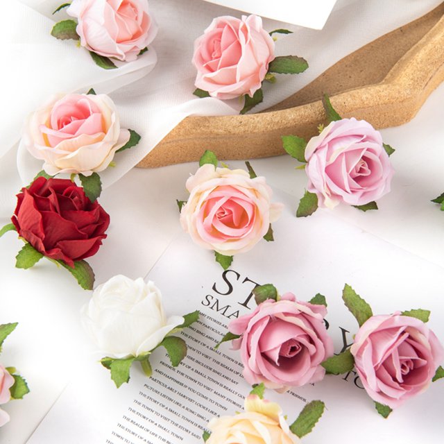 100Pcs Artificial Flower Silk Rose Head Diy Candy Box Home Christmas