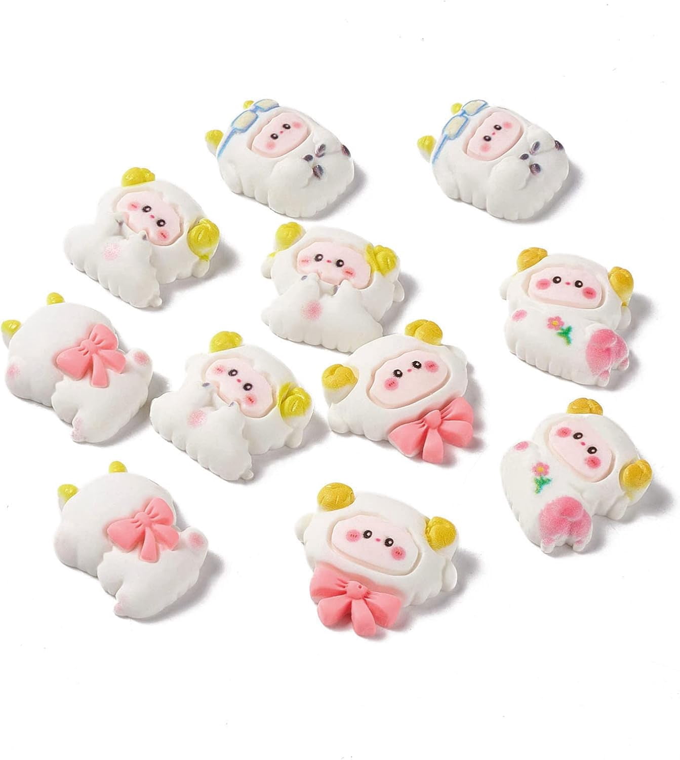 100Pcs Assorted Animal Flatback Slime Resin Charm Opaque Happy Face Heart Charm Epoxy Slime Charm for DIY Jewelry Craft Making Scrapbooking(Sheep)