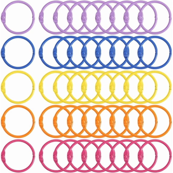 100Pcs Assorted Color Metal Loose Leaf Binder Rings 1 Inch Circle Metal Book Rings Binder Ring Hinged Keychain Binding Rings for Books Notebook Documents Keychains Office DIY Travel Diary DIY