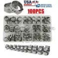 thumbnail image 1 of 100Pcs Assorted Hose Clamps Stainless Steel Ear Cinch Rings Crimp Pinch Kit, 1 of 5