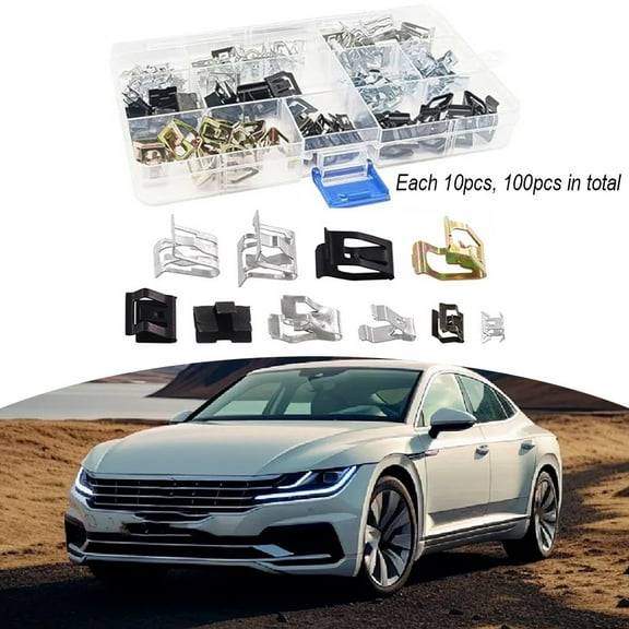 100Pcs Auto Car U-Clip Metal Trim Panel Spring Clip for Vehicle Repair