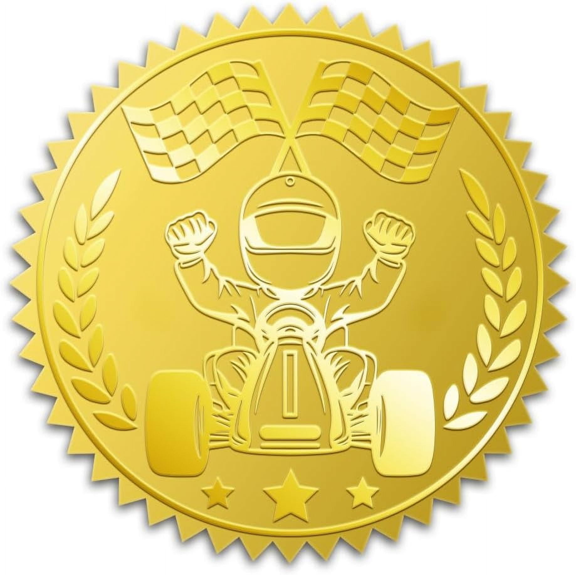 Motor Racing Envelopes 100Pcs Award Medal Gold Foil Stickers 2 Inch Car Race Gold Embossed ...