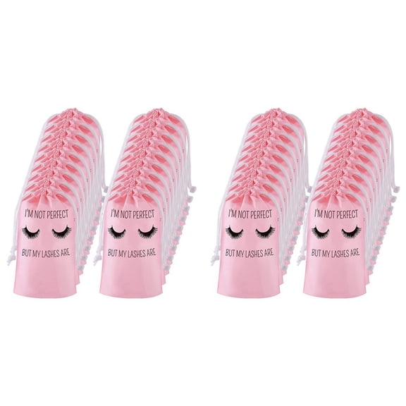 100Pcs Bags Eyelash Packaging Plastic Makeup Bag Portable Toiletry Pouch for Women with Black Drawstring