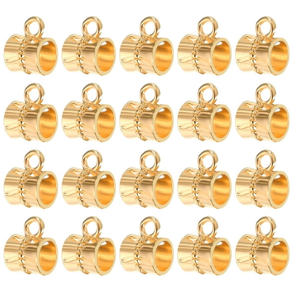 100Pcs Bail Beads Charm, Loose Spacer Beads Pendants Bulk Mini Hanger Column Charm for Jewelry Making, Golden
