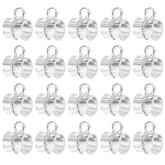 100Pcs Bail Beads Charm, Loose Spacer Beads Pendants Bulk Mini Hanger Column Charm for Jewelry Making, Silver Tone