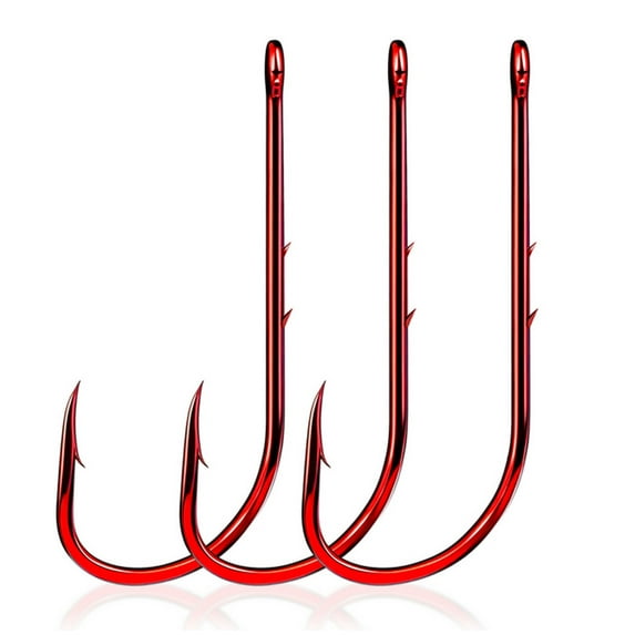 100Pcs Baitholder Bait Hook High Carbon Steel Red Long Shank Fishing Hooks