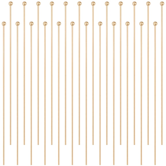 100Pcs Ball Head Pins 50cm 2 Inch 24K Gold Plated Straight Bendable 0.6mm Beading Pins