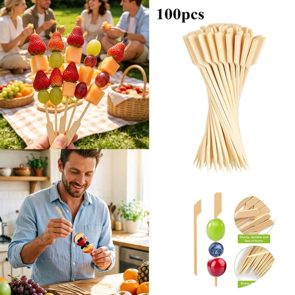 100Pcs Bamboo Skewers For Appetizer,3.54 Inch Caramel Candy Apple Sticks For Drinks,Fruit Kababs,Sausage,Barbecue Snack,Natural Wood Paddle Mini Food Skewer, Pick,Charcuterie Accessories