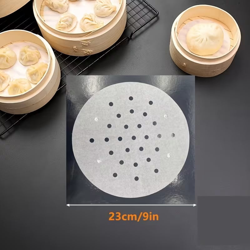 100Pcs Bamboo Steamer Liners - Round Non-Stick Parchment Paper Sheets for Air Fryers, Ideal for Steamed Buns and Dumplings