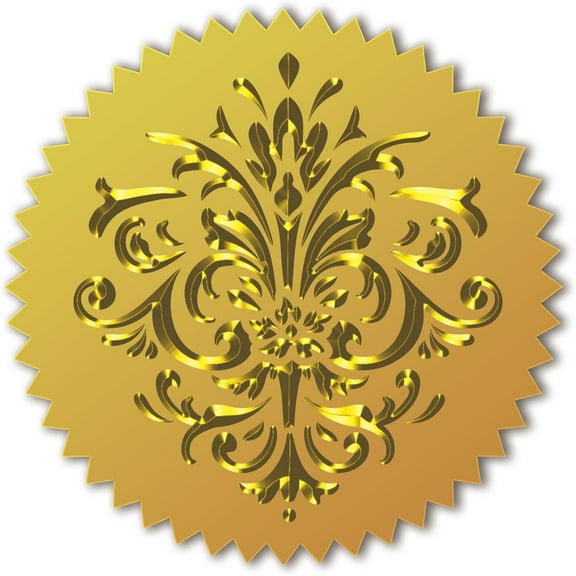 100Pcs Baroque Pattern Gold Foil Embossed Stickers - Self Adhesive Gold Foil Embossed Certificate Seals