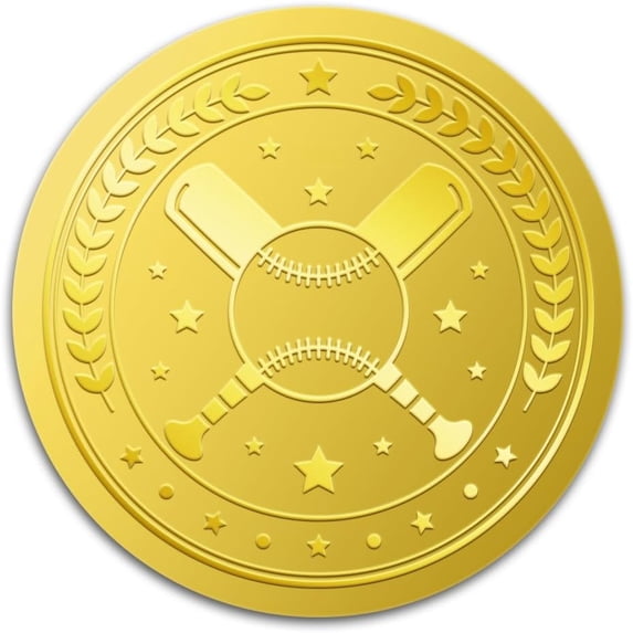 100Pcs Baseball Gold Foil Stickers 2 Inch Baseball Sports Gold Embossed ...