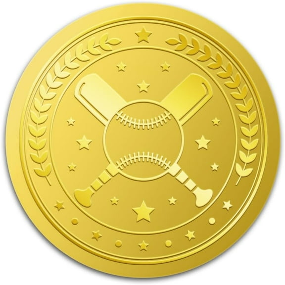 100Pcs Baseball Gold Foil Stickers 2 Inch Baseball Sports Gold Embossed Envelopes Seals Round Self Adhesive Certificate Seal Labels