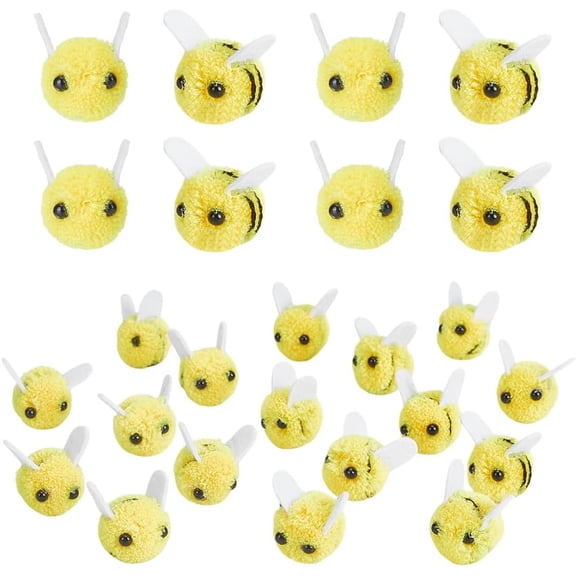 100Pcs Bees Polyester Wool Pom Pom Ball for Hats Shoes Scarves Bag Charms Accessories Gold 27x20x20mm diy