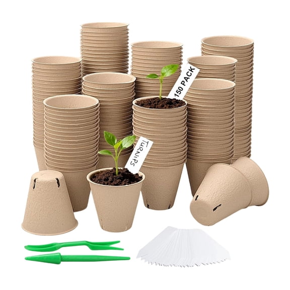 100Pcs Biodegradables Paper Pulps Peat Pots With Writing Labels for Vegetables