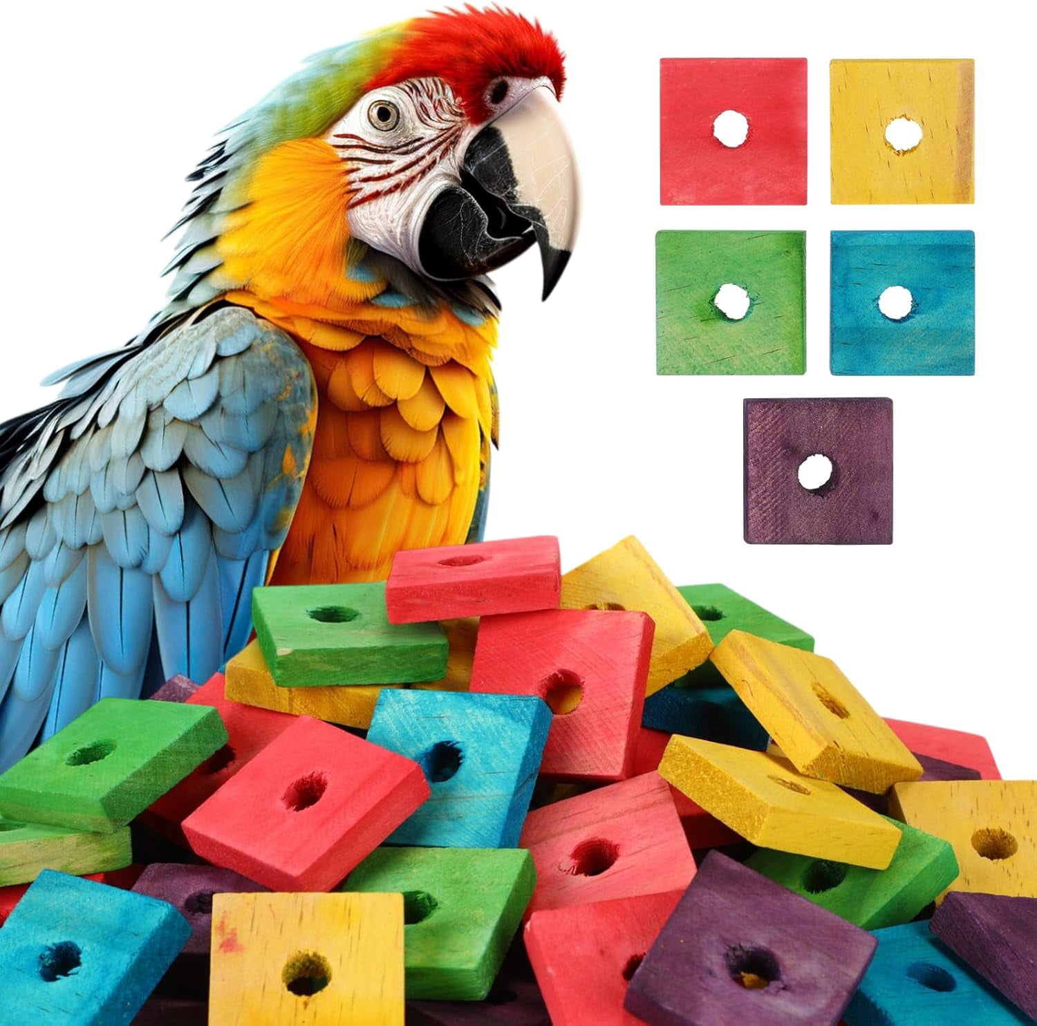100Pcs Bird Toy Wooden Blocks Parrot Chewing Toys Mini Wood Chips Small Animals Cage Accessories for DIY Playing Chewing