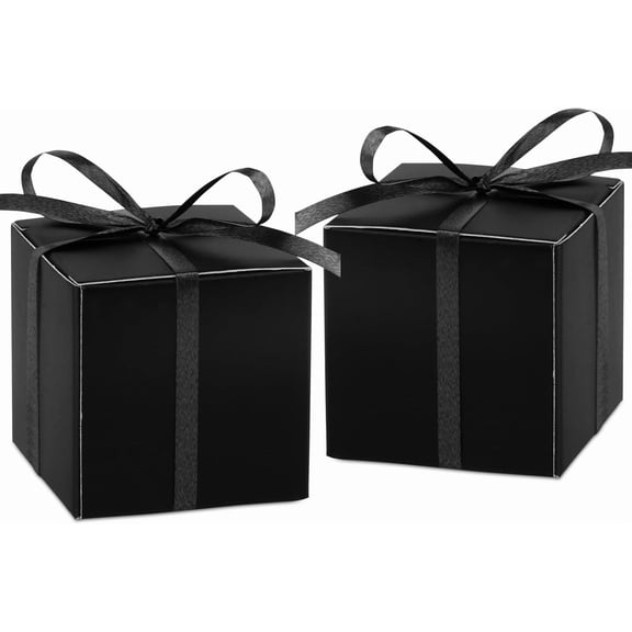 100Pcs Black Gift Box 2x2x2 inches Gift Candy Box with Ribbons Black Party Favor Boxes for Wedding Baby Shower Birthday Party Sunday School Graduation Bridal Shower Halloween Valentine