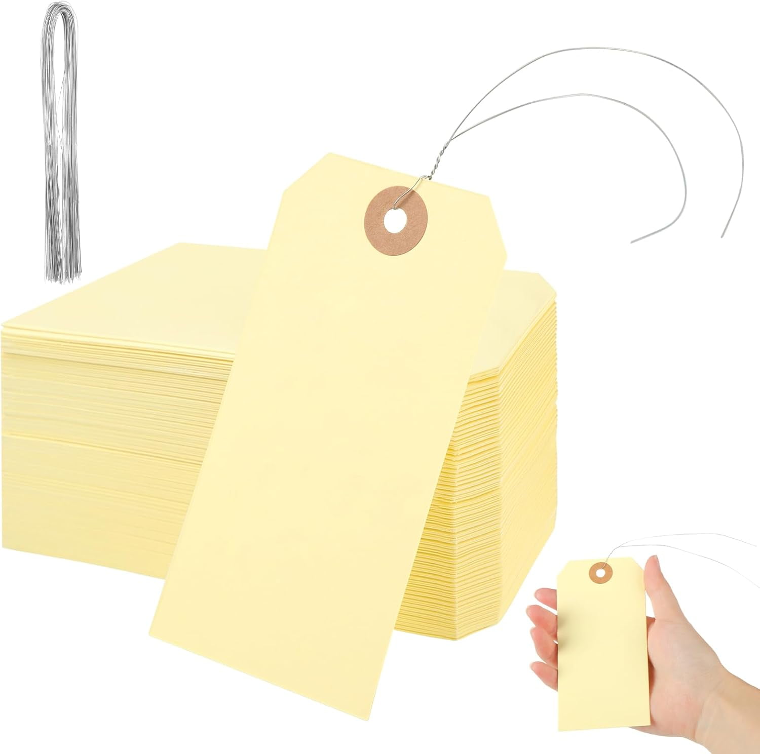 100Pcs Blank Tags with Wire 4 3/4 x 2 3/8 inches Manila Hang Tags with ...