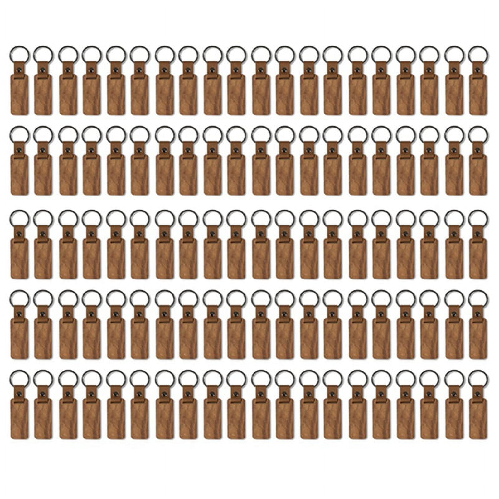100Pcs Blanks Wooden Keychain Wood Tags Blanks Wood Keychain Rectangular Wood Key Chain