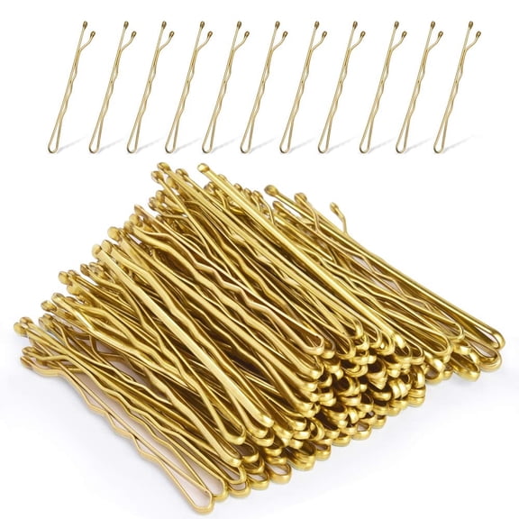 100Pcs Blonde U Shaped Hair Pins Bobby Pins, Blonde Long Bobby Pins for Thick Hair for Women, Invisible Wave Hairgrip Barrette Hairclip Bulk Hair Accessories, Gold