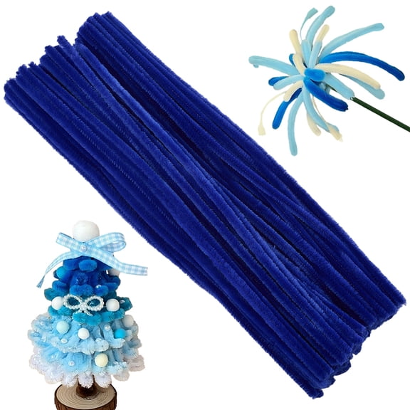 100Pcs Blue Thick Pipe Cleaners Craft Chenille Stems 12 Inch x 6mm Plush Fuzzy Soft Art Creative Sticks Pipecleaners