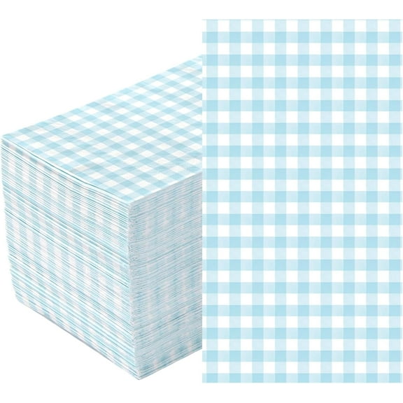 100Pcs Blue and White Gingham Cocktail Napkins 3 Ply Blue Buffalo Checkered Disposable Absorbent Hand Towels Summer BBQ Decorative Towels for Baby & Bridal Shower Bathroom Kitchen Supplies Decoratio