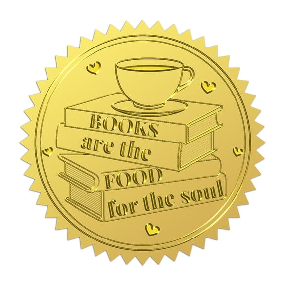 100Pcs Books Coffee Gold Foil Stickers 2 Inch Books Gold Embossed Envelopes Seals Book Knowledge Self Adhesive Embossed Seal Labels for Library